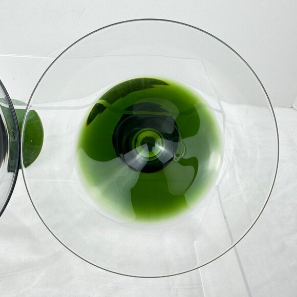 Pier 1 Elemental Green to Clear 7" Martini Cocktail Glass Tall Stem Set 2 MCM - Picture 4 of 15